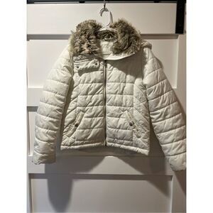 Aeropostale white puffer jacket with fur hood size medium